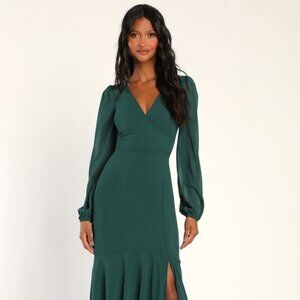 Tier Elegance Hunter Green Long Sleeve Tiered Maxi Dress